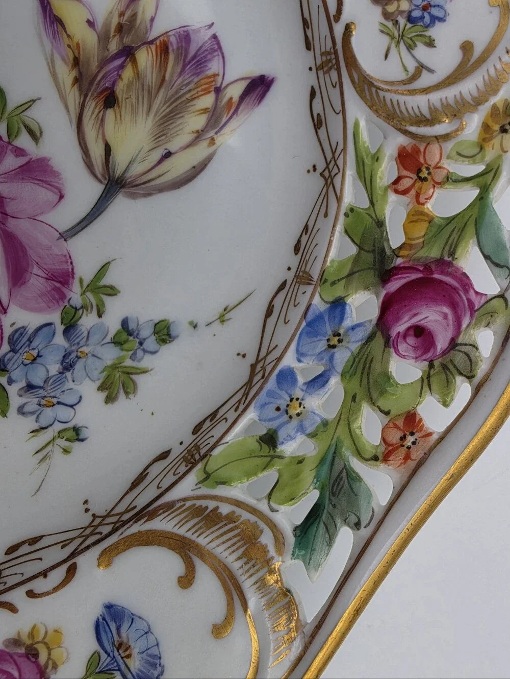 VTG/Antique Dresden Carl Thieme Reticulated Porcelain Plate 7.75